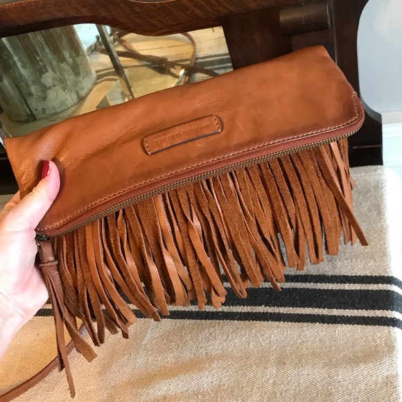 Frye Heidi Leather Fringe Cognac Brown Crossbody Clutch Bag Retail $298 - Picture 3 of 13